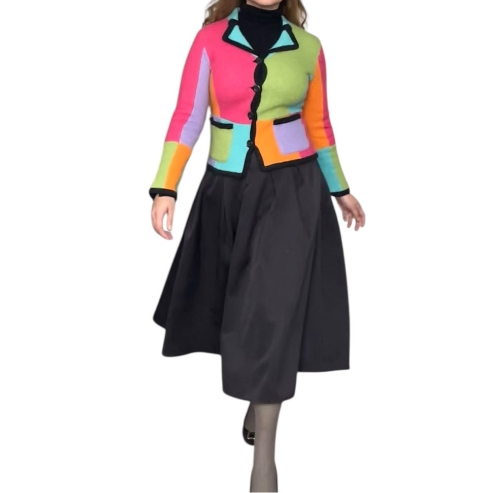 Bellepointe 100% wool Retro Colorblock  Cardigan - Small